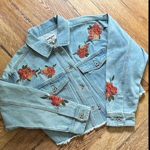 Umgee Cropped Embroidered Denim Jacket
